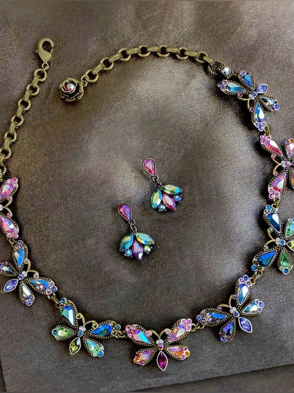 Multicolor Crystal Dragonfly Necklace and Earrings Set
